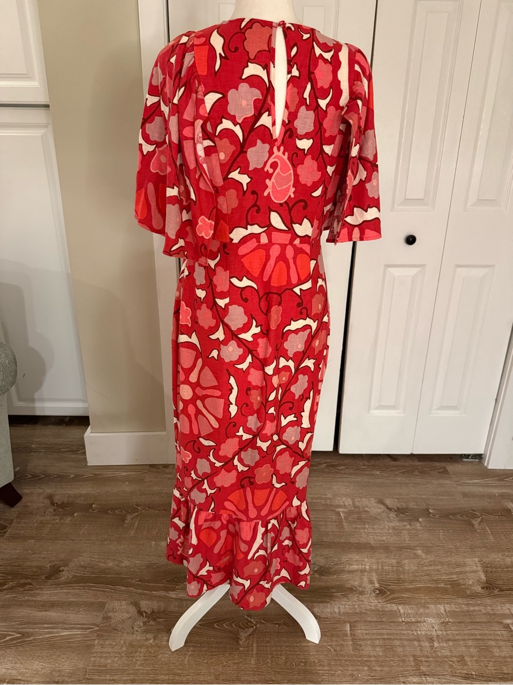 Pink Floral Midi Dress with Ruffle Hem - Picture 10 of 14